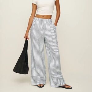 Reformation Petites Fernando Linen Wide Leg Pant in Antibes Stripes